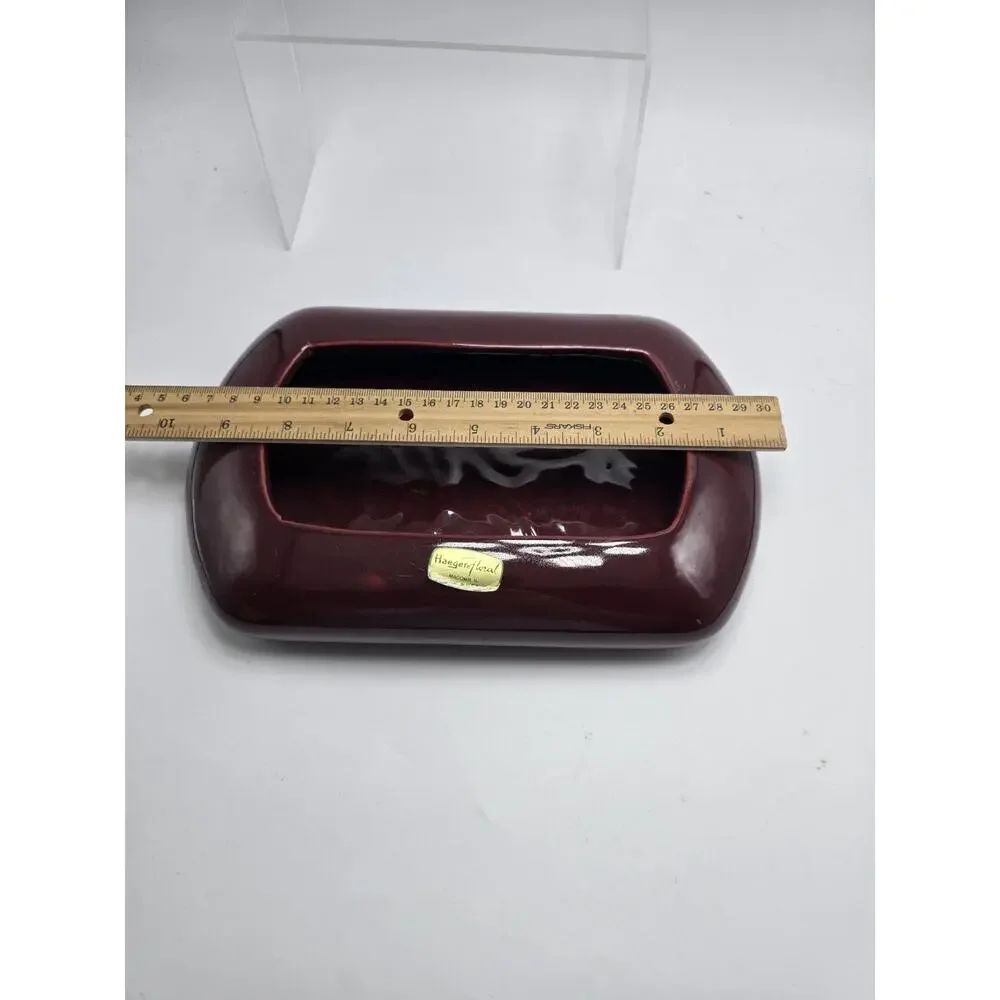 Vintage Haeger Floral Shallow Planter Burgandy Red Ceramic USA